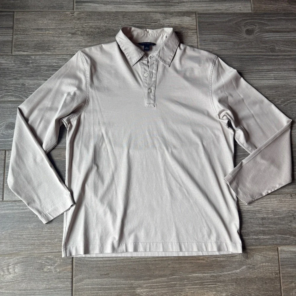 Banana Republic Mens Long Sleeve Polo Shirt Beige Casual Button Up Size L‎